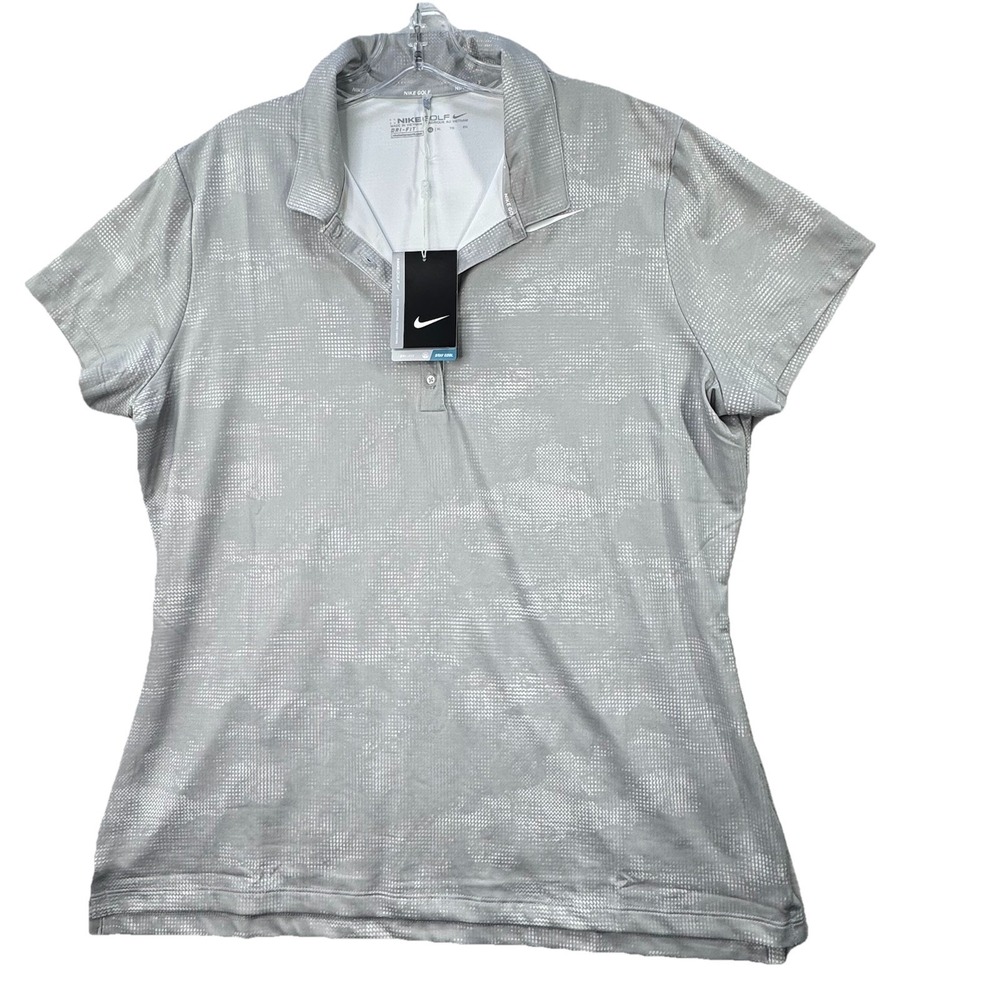 NEW $70 Nike Golf Dri Fit Grey Camo Polo Shirt Womens XL Performance Stay Cool